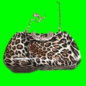 𝅺hard case acrílico clutch, leopard with rhinestone enclosure Vintage, go…